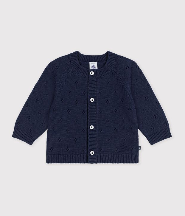 Babies' plain wool and cotton knit cardigan SOIR