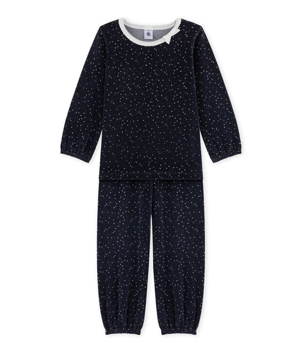Girl's terry velour pyjamas blue/grey