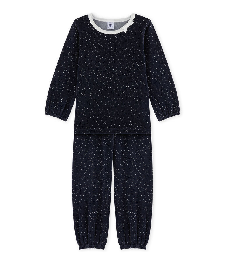 Girl's terry velour pyjamas blue/grey