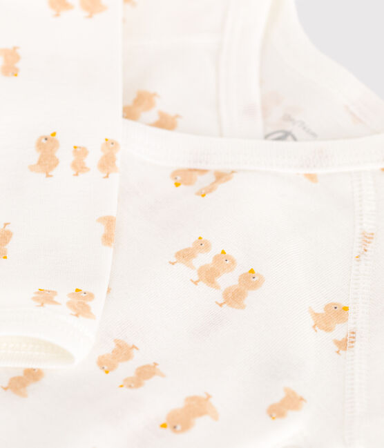 Babies' long-sleeved wrapover cotton bodysuit MARSHMALLOW /BEIGE