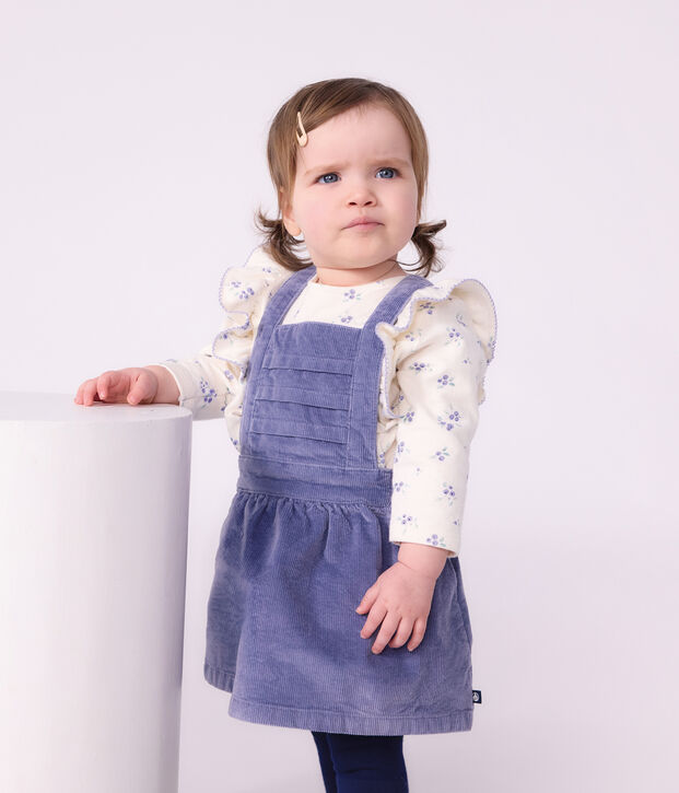 Babies' long-sleeved floral-print cotton blouse Ecru/multicolor