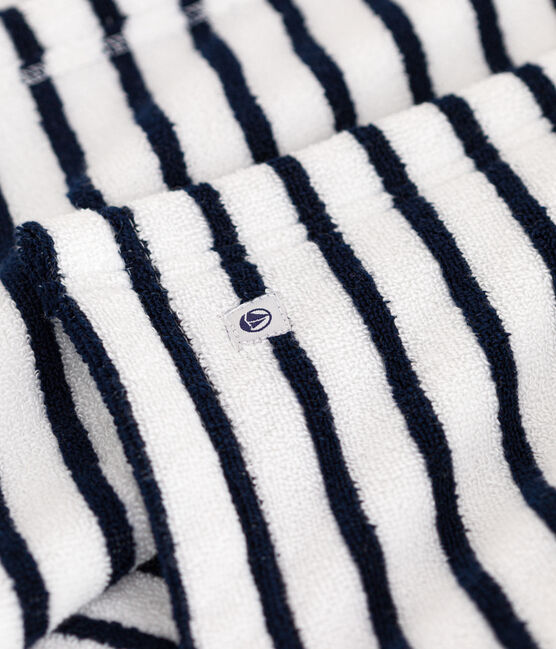 Babies' Striped Terry Bath Cape LAIT white/MEDIEVAL blue