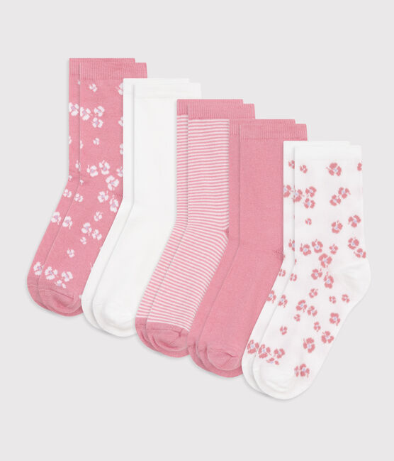 Children's plain and flower-print cotton socks - 5-Pack variante 1