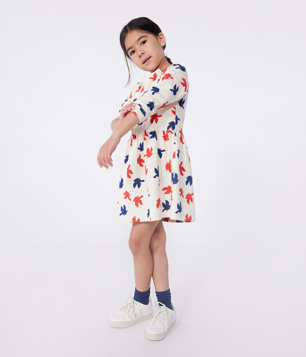Children's long-sleeved printed cotton dress Ecru/multicolor