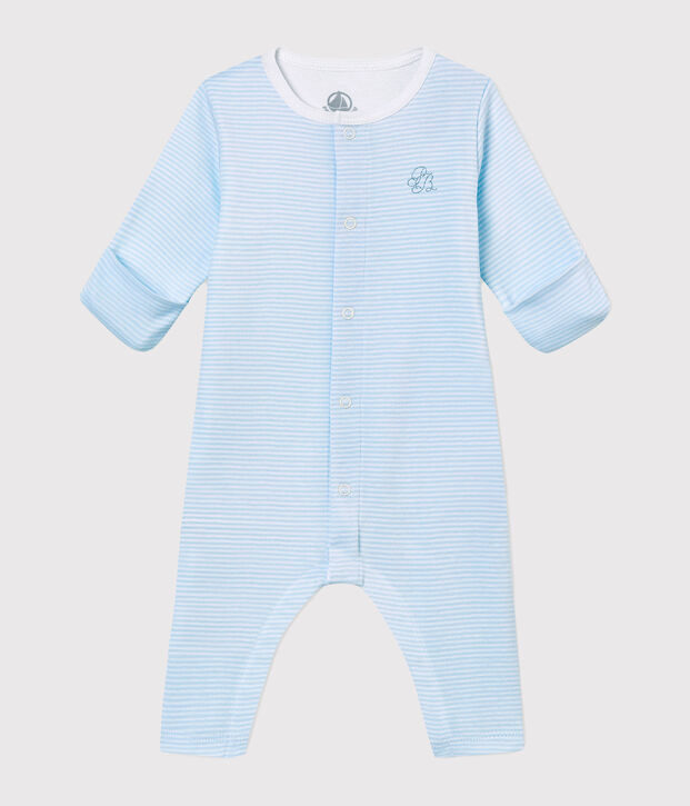 Baby's footless sleepsuit with built in bodysuit blue/white