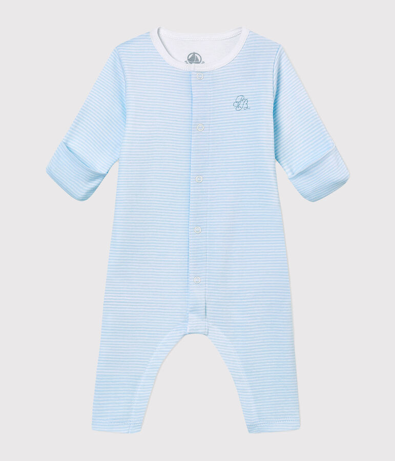 Baby's footless sleepsuit with built in bodysuit blue/white