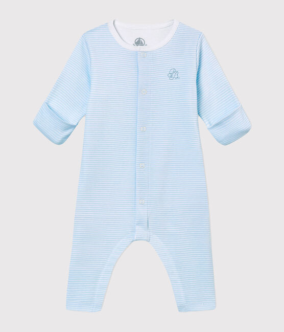 Baby's footless sleepsuit with built in bodysuit FRAICHEUR blue/ECUME white