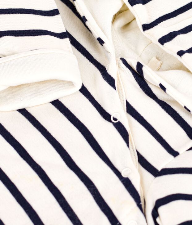 Baby's striped hooded all-in-one white/blue