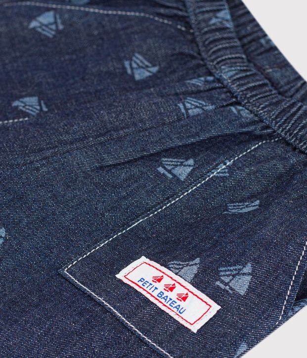 Babies' trousers in boat print denim blue/ecru