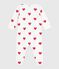 Babies' brushed fleece heart-print pyjamas with a collar MARSHMALLOW white/TERKUIT red
