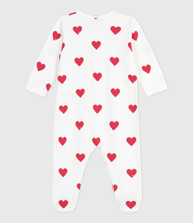 Babies' brushed fleece heart-print pyjamas with a collar white/red