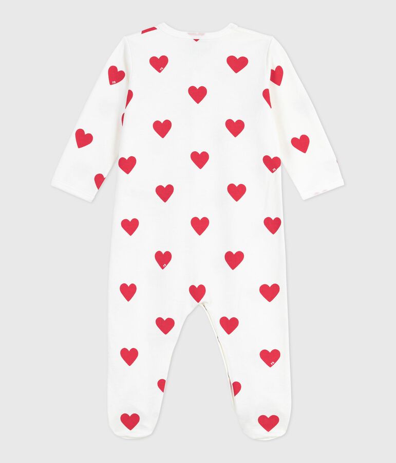 Babies' brushed fleece heart-print pyjamas with a collar white/red
