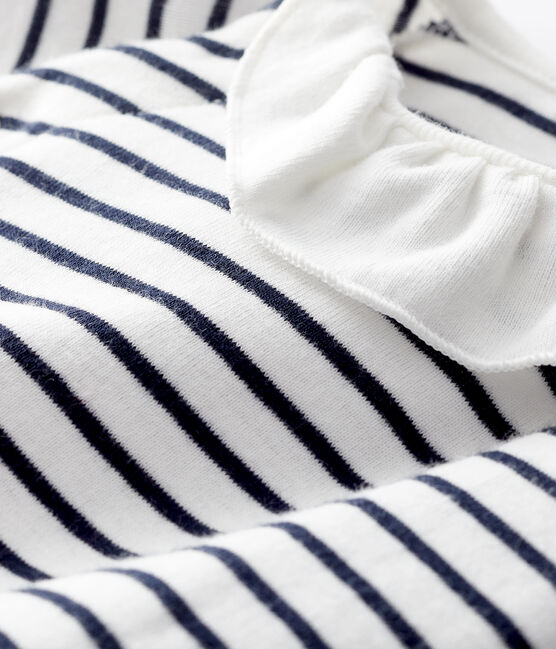 Baby Girls' Stripy Ribbed Jumpsuit MARSHMALLOW white/SMOKING blue