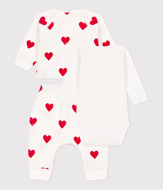 Babies' Cotton Outfit - 3-Piece Set MARSHMALLOW white/TERKUIT red