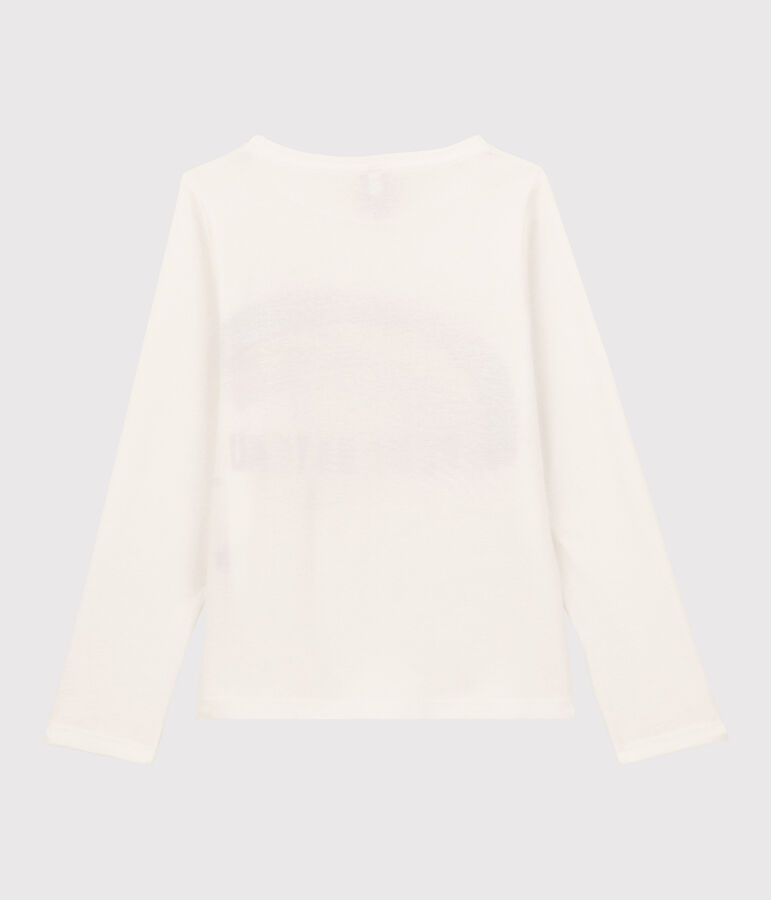 Girls' Long-Sleeved Cotton T-Shirt MARSHMALLOW white