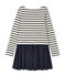 Girl's striped dual fabric dress COQUILLE beige/SMOKING blue