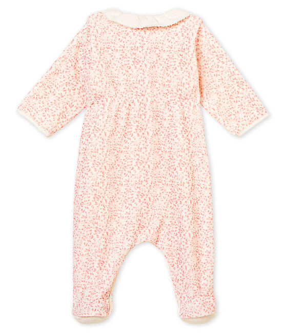 Baby girl's Bodyjama in print cotton velour MARSHMALLOW white/JOLI pink