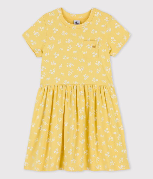 Girls' Short-Sleeved Cotton Dress yellow/white
