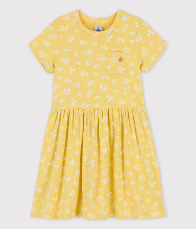 Girls' Short-Sleeved Cotton Dress yellow/white