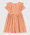 Girls' short-sleeved plain cotton gauze dress SIENNA pink