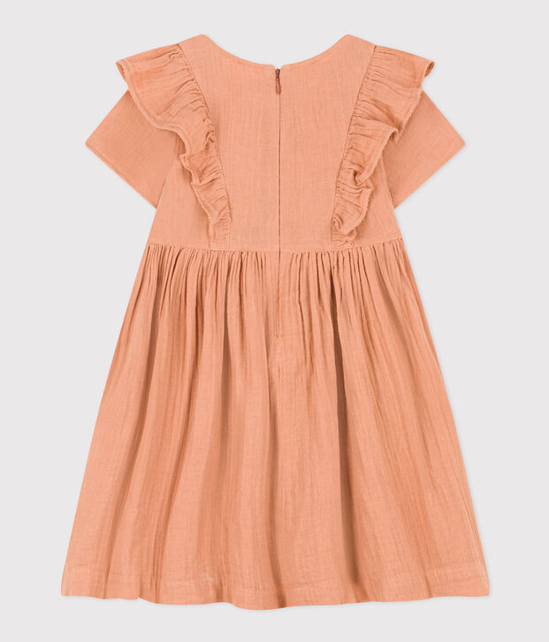 Girls' short-sleeved plain cotton gauze dress pink