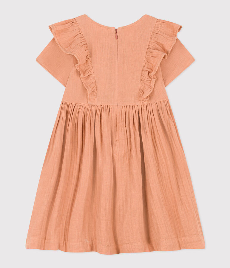 Girls' short-sleeved plain cotton gauze dress SIENNA pink