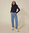 Women's iconic roll neck T-shirt in decorative rib knit SMOKING blue