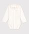 Babies' long-sleeved plain cotton body with an embroidered collar pink/pink