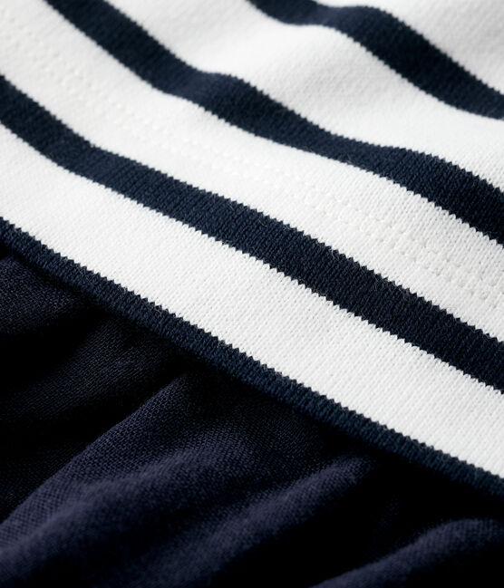 Girls' Organic Cotton Jersey and Gauze Dress MARSHMALLOW white/SMOKING blue
