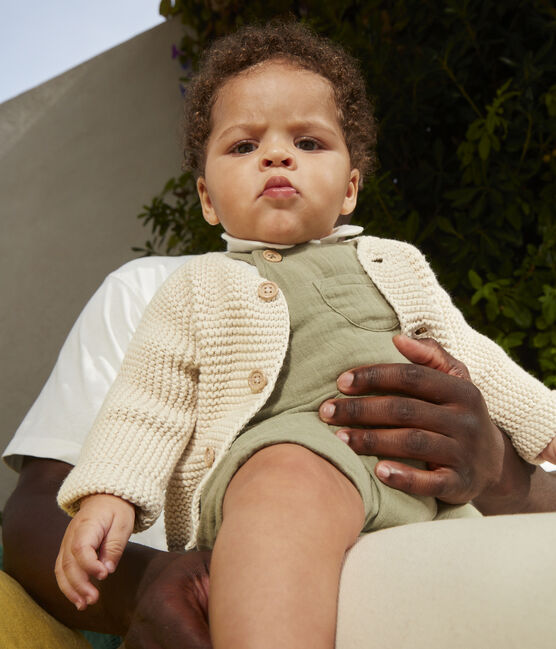 Babies' Moss Stitch Cotton Cardigan AVALANCHE Ecru