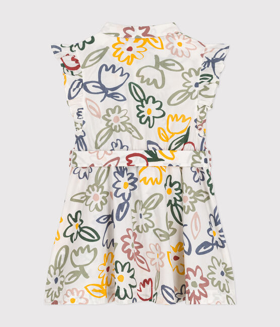 Girls' sleeveless printed poplin dress MARSHMALLOW white/MULTICO white