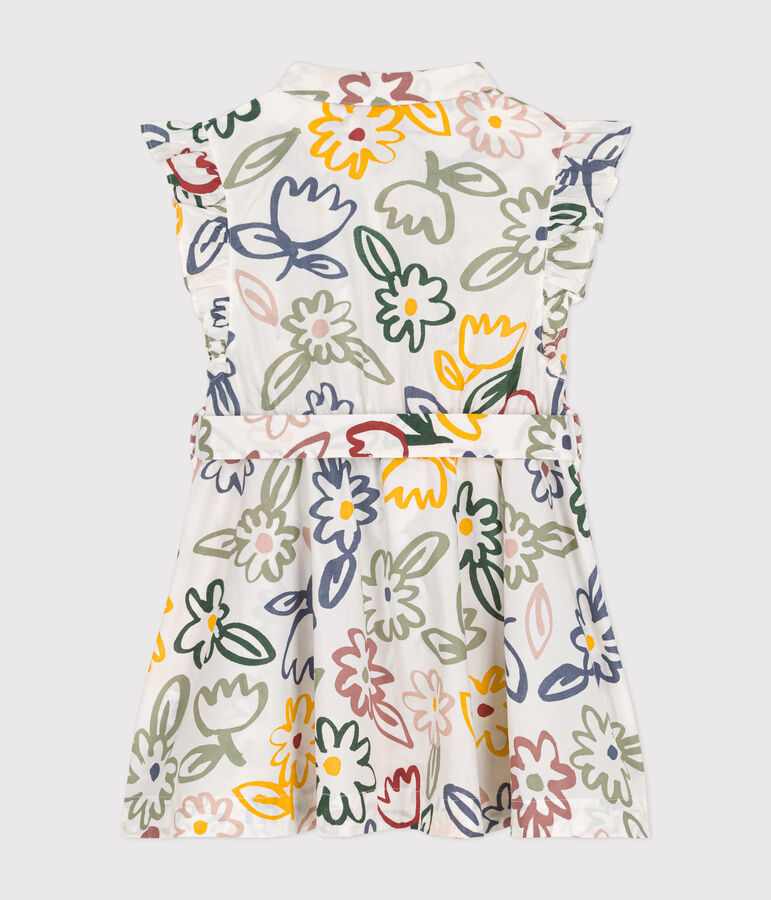 Girls' sleeveless printed poplin dress white/multicolor