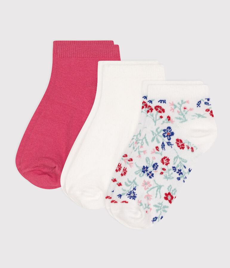 Pairs of girls' flower-print cotton socks - 3-Pack multicolor