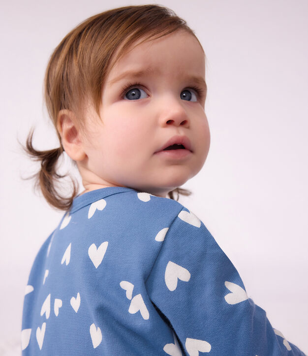 Babies' heart-print fleece pyjamas blue/white