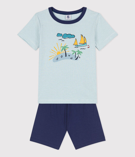Boys' Explorer Themed Short Cotton Pyjamas CHALOUPE blue/MULTICO white
