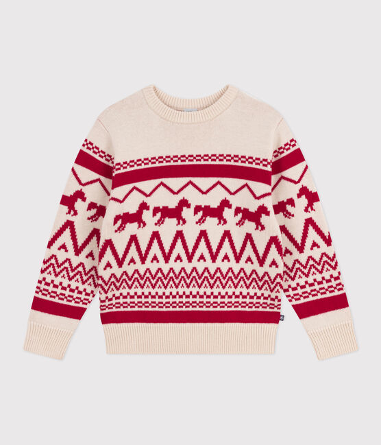 Children's patterned wool and cotton jumper AVALANCHE red/TERKUIT