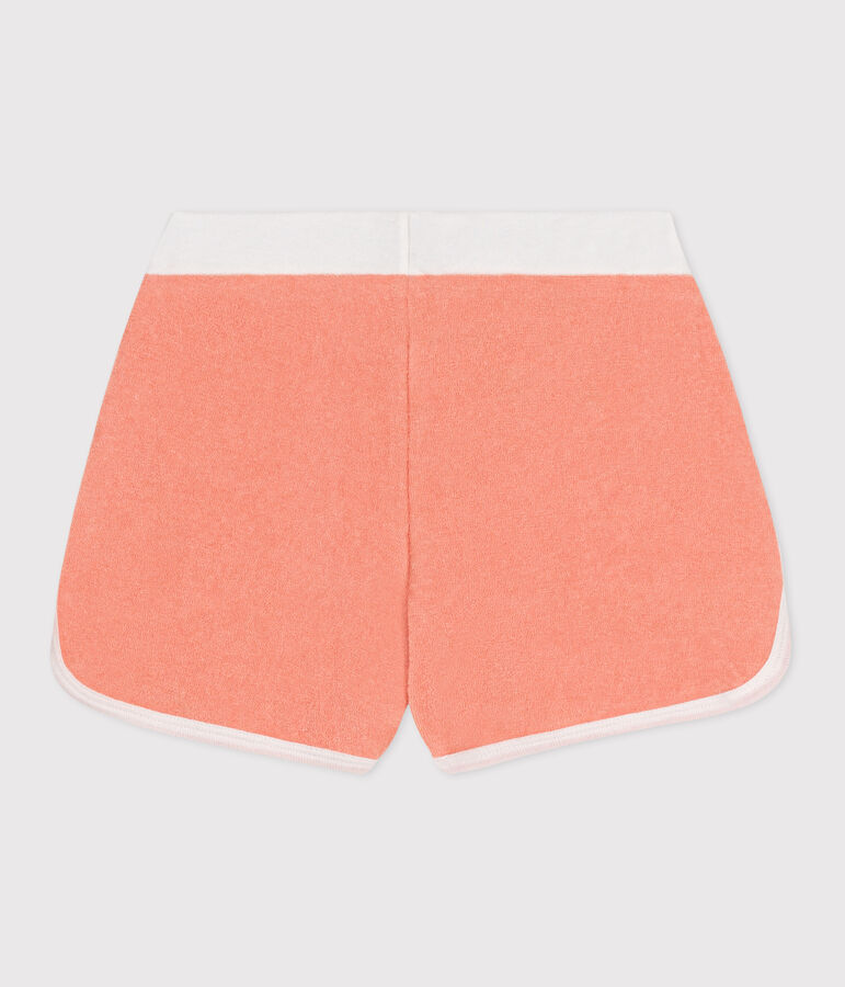 Children's plain cotton terry shorts ABRICOT orange