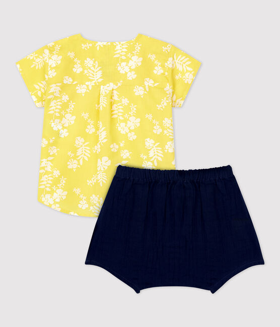 Babies' Organic Poplin Hawaii Print Clothing - 2-Piece Set ORGE yellow/MARSHMALLOW white