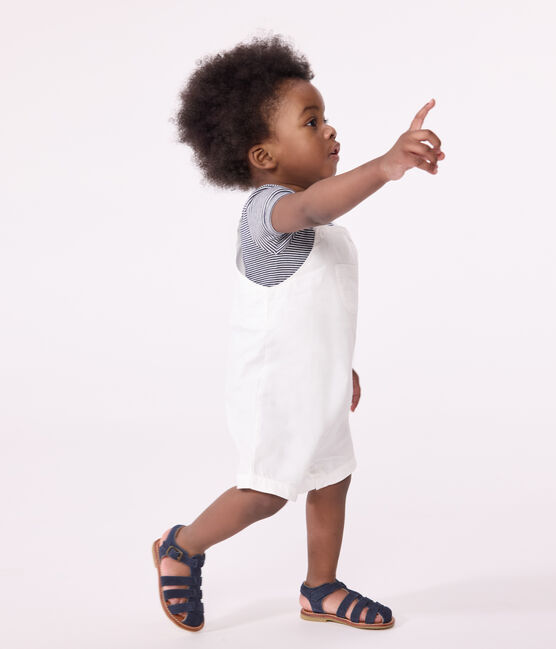 Babies' short-legged plain cotton dungarees ECUME white