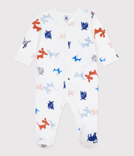 Babies' printed brushed fleece dog print pyjama suit MARSHMALLOW white/MULTICO white