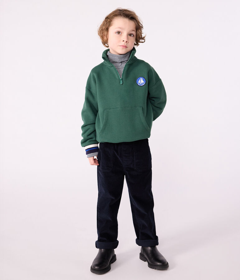 Children's plain shawl collared cotton sweatshirt green