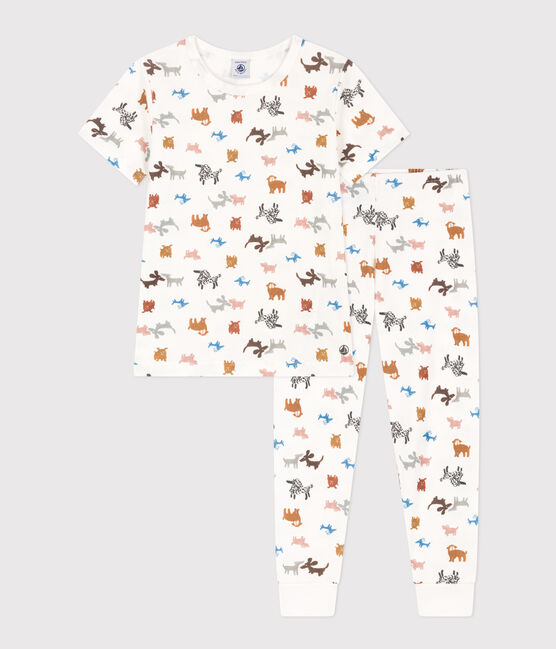 Children's Unisex Short-Sleeved Cotton Pyjamas MARSHMALLOW white/MULTICO white