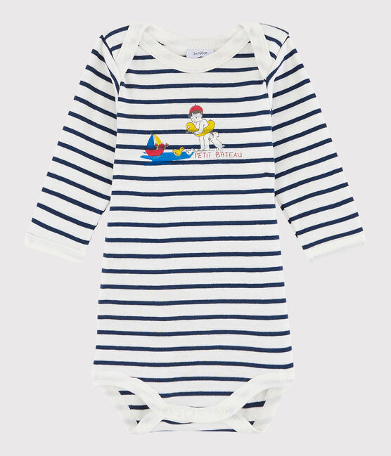Unisex Babies' Long-Sleeved Bodysuit MARSHMALLOW white/MEDIEVAL blue