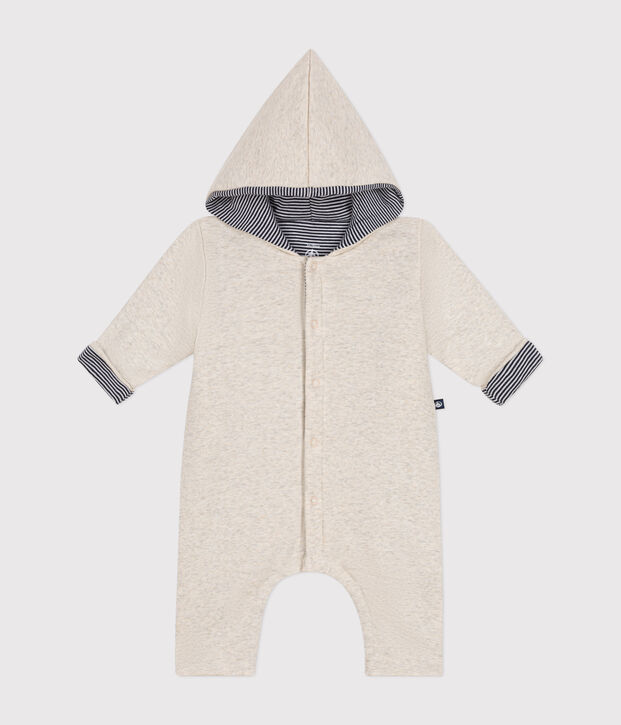 Babies' padded hooded cotton jumpsuit beige