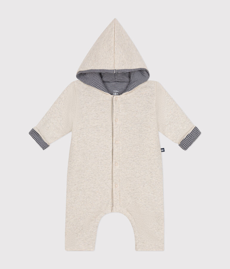 Babies' padded hooded cotton jumpsuit MONTELIMAR CHINE beige