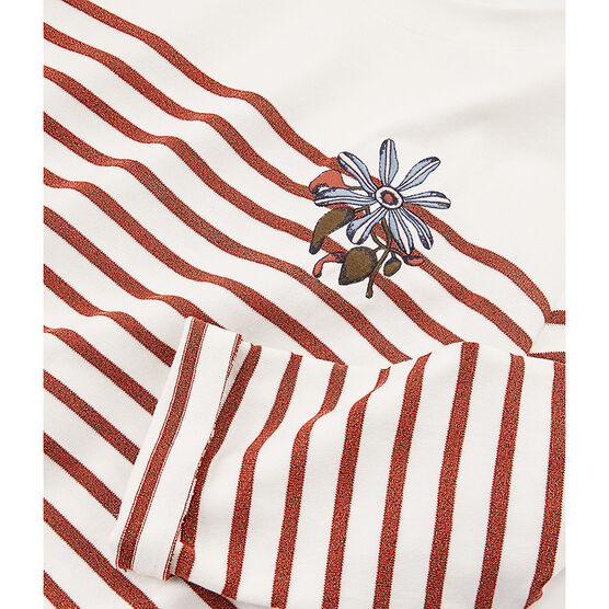 Women's long-sleeved stripy breton top MARSHMALLOW white/COPPER pink