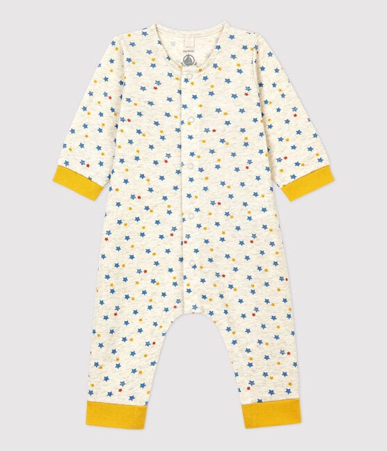 Babies' Multicoloured Star Patterned Spotted Wool and Organic Cotton Jumpsuit MONTELIMAR beige/MULTICO white