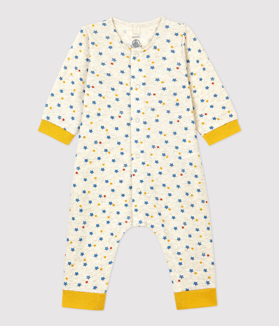 Babies' Multicoloured Star Patterned Spotted Wool and Organic Cotton Jumpsuit MONTELIMAR beige/MULTICO white