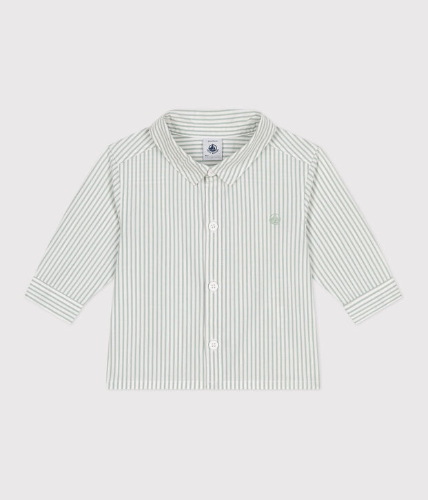Babies' stripy cotton shirt green/white