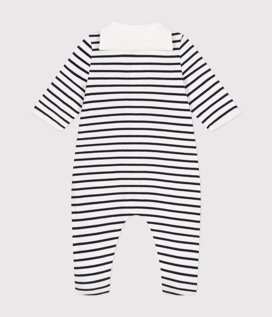 Babies' tube-knit pyjamas MARSHMALLOW white/SMOKING blue